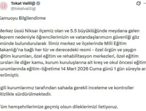 Tokat’ta 5.5 büyüklüğünde zelzele